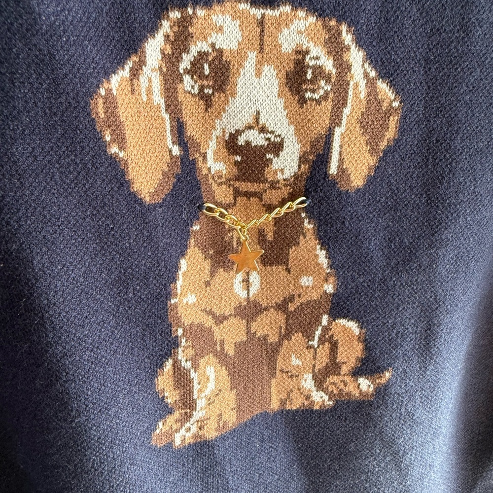 NEW Navy Blue DACHSHUND DOG with gold collar with charm Sweater (MEDIUM) - Picture 8 of 10